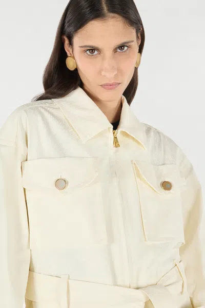 Roberto Cavalli Jacket With Belt And Python Pattern In Ivory