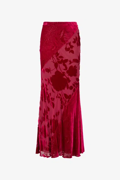 Roberto Cavalli Long Skirt With Rose And Python Pattern In Red