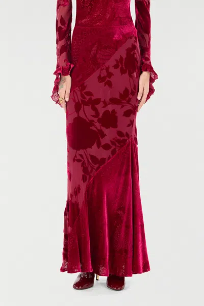 Roberto Cavalli Long Skirt With Rose And Python Pattern In Red