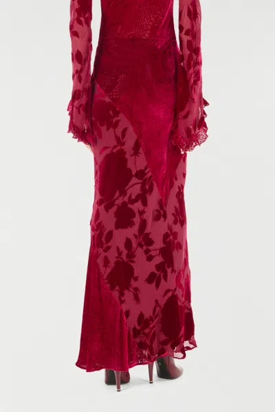 Roberto Cavalli Long Skirt With Rose And Python Pattern In Red
