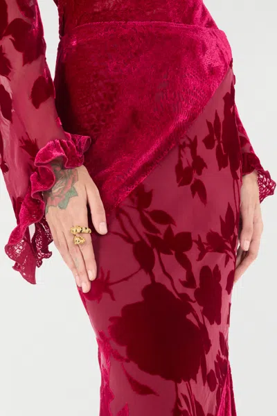 Roberto Cavalli Long Skirt With Rose And Python Pattern In Red