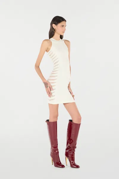 Roberto Cavalli Dress With Openwork Zebra Pattern In Ivory