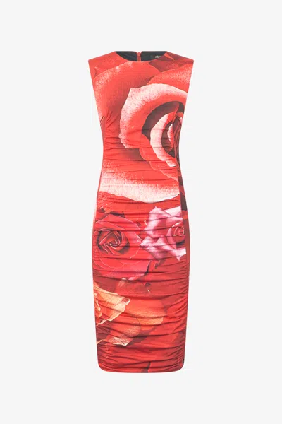 Roberto Cavalli Rose-print Midi Dress In Red