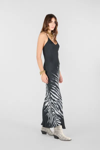 Roberto Cavalli Zebra Silk Slip Dress In Black