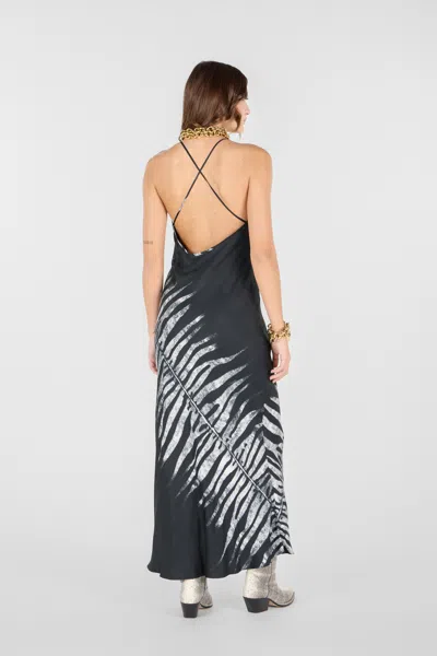 Roberto Cavalli Zebra Silk Slip Dress In Black