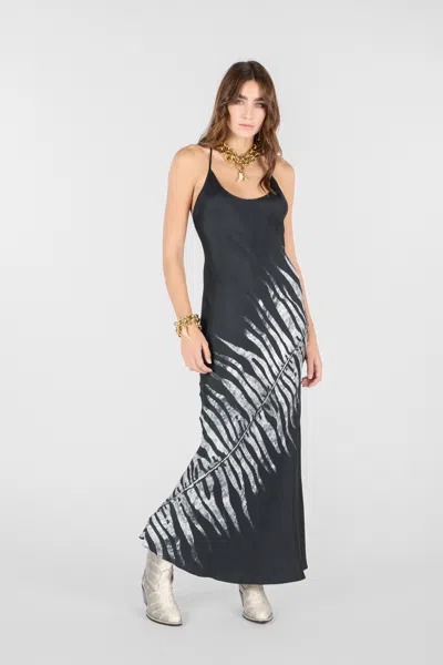 Roberto Cavalli Zebra Silk Slip Dress In Black