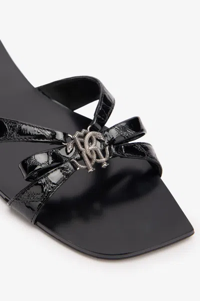 Roberto Cavalli Low Sandals With Mirror Snake Monogram In Black