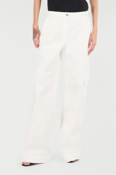 Roberto Cavalli Stretch Cotton Pants With Python Print In Ivory