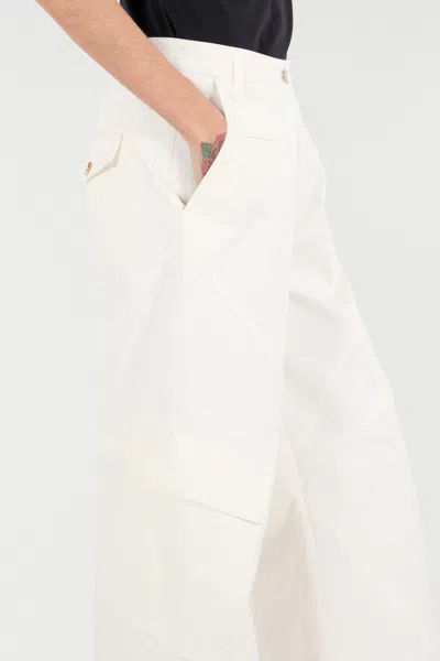 Roberto Cavalli Stretch Cotton Pants With Python Print In Ivory