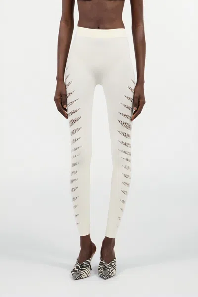 Roberto Cavalli Leggings With Openwork Python Pattern In White