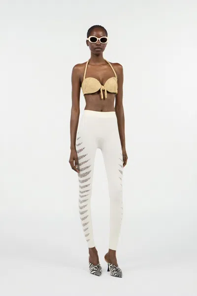 Roberto Cavalli Leggings With Openwork Python Pattern In White