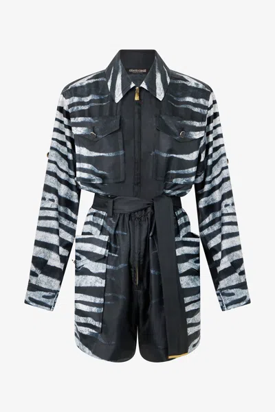 Roberto Cavalli Zebra-print Jumpsuit In Nero/bianco