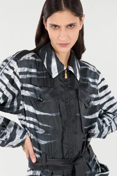 Roberto Cavalli Zebra-print Jumpsuit In Nero/bianco