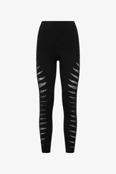 Roberto Cavalli Leggings With Perforated Python Pattern In Black