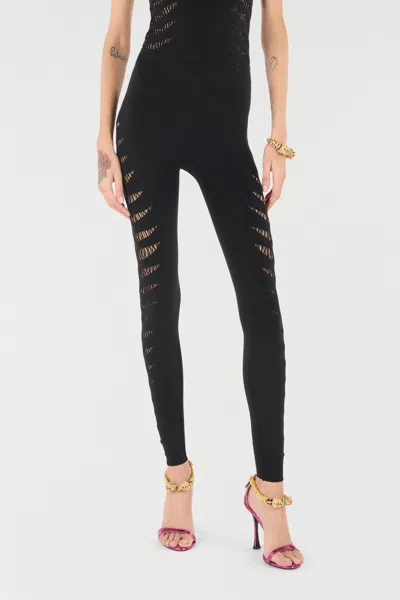 Roberto Cavalli Leggings With Perforated Python Pattern In Black