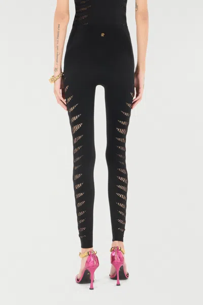 Roberto Cavalli Leggings With Perforated Python Pattern In Black