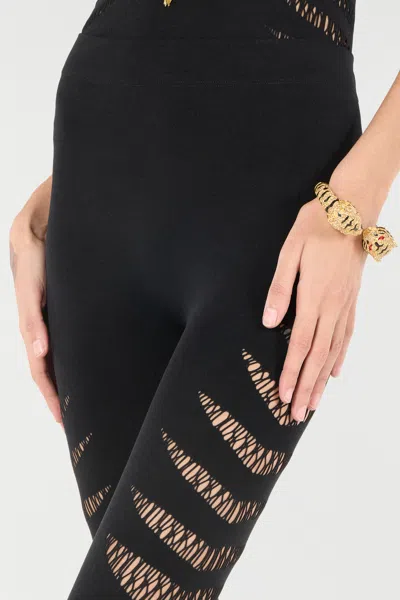 Roberto Cavalli Leggings With Perforated Python Pattern In Black