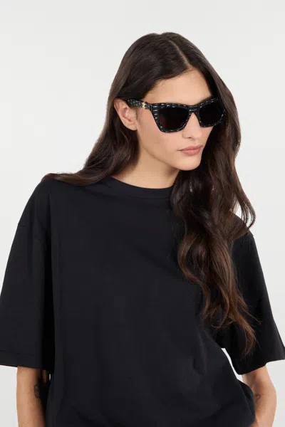 Roberto Cavalli Sunglasses With Smooth Front And Matelassè Effect On Temples In Shiny Black