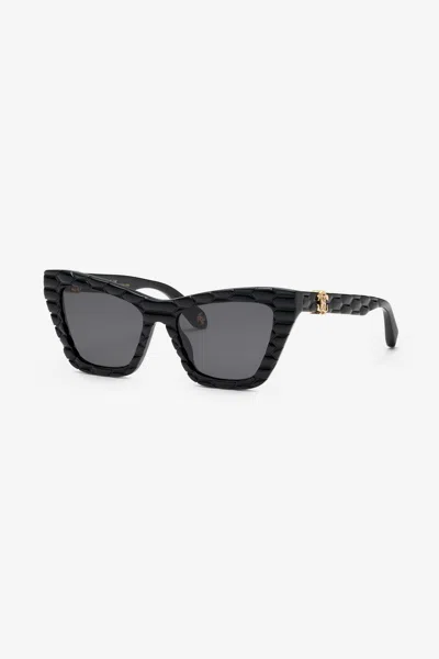 Roberto Cavalli Sunglasses With Smooth Front And Matelassè Effect On Temples In Shiny Black