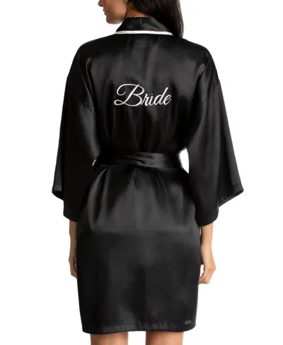 Linea Donatella Bride Satin Wrap Robe, Cami & Tap Shorts Set In Black,ivy