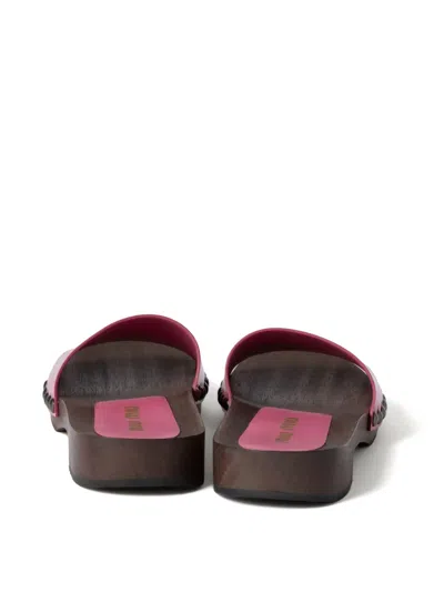 Miu Miu Leather Sandals With Wooden Clog In Multi