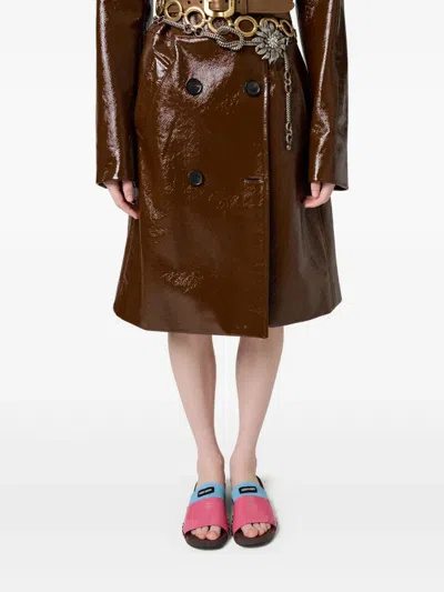 Miu Miu Leather Sandals With Wooden Clog In Multi