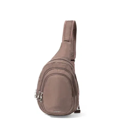 Baggallini Securtex Anti-theft Multi Zip Sling Bag In Brown