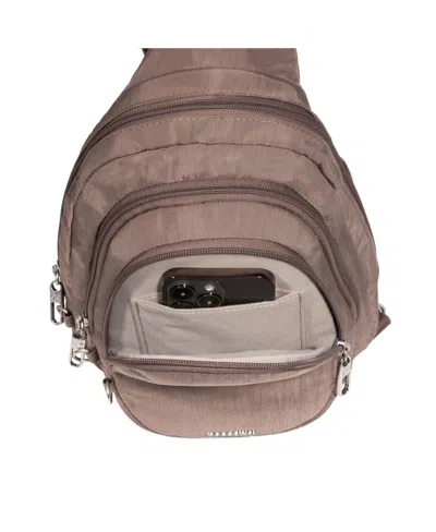 Baggallini Securtex Anti-theft Multi Zip Sling Bag In Brown
