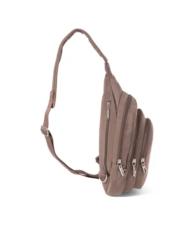 Baggallini Securtex Anti-theft Multi Zip Sling Bag In Brown