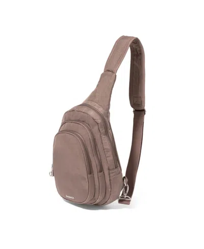 Baggallini Securtex Anti-theft Multi Zip Sling Bag In Brown