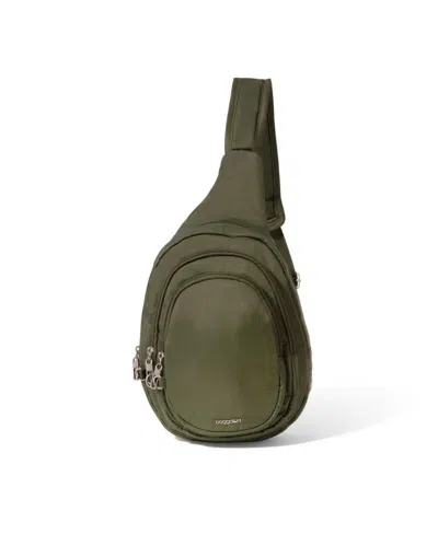 Baggallini Securtex Anti-theft Multi Zip Sling Bag In Thyme