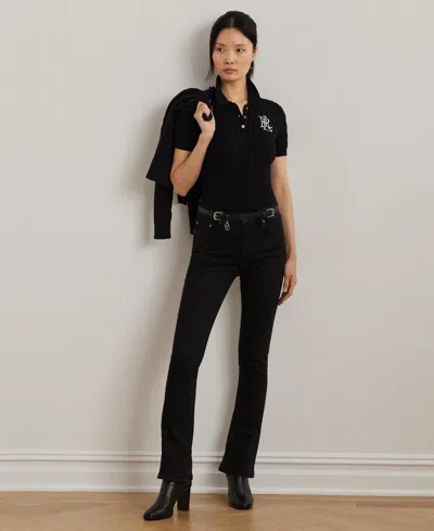 Ralph Lauren Women's Cable-knit Polo Shirt In Black