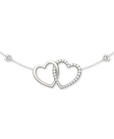 Charles & Colvard Moissanite Linked Hearts Pendant Necklace (3/8 Ct. T.w.) In Sterling Silver, 18" In Sterling Silver