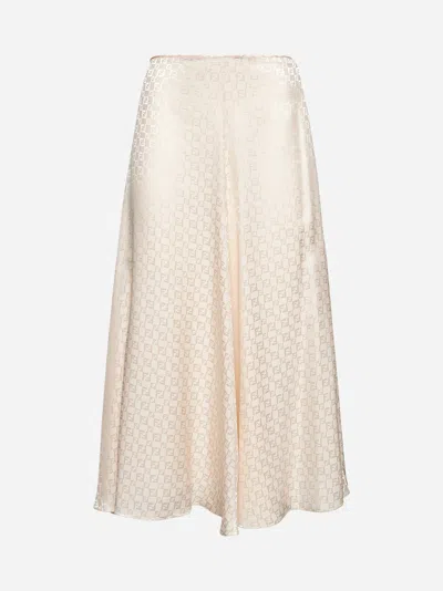 Fendi Pink Ff Silk Flared Midi Skirt