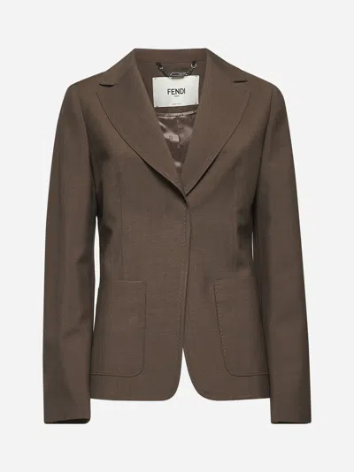 FENDI DARK GREEN WOOL AND MOHAIR BLAZER 