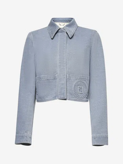 Fendi Logo Stamp Cropped Denim Jacket
