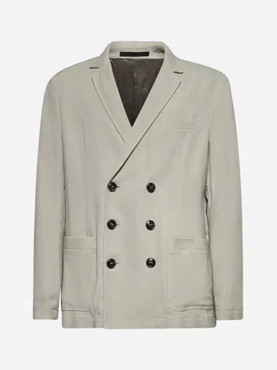 Giorgio Armani Beige Cupro Natté Double-breasted Blazer