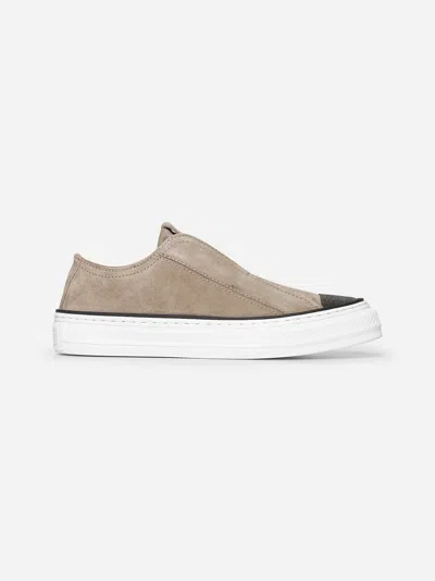 Brunello Cucinelli Taupe Seude Slip On Sneaker In Neutral