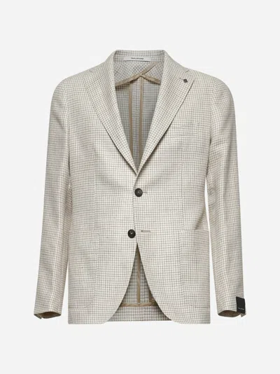 Tagliatore Men Beige Houndstooth Montecarlo Blazer