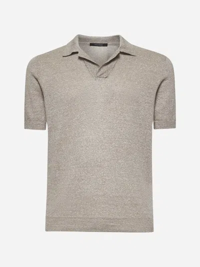 Tagliatore Men Beige Linen And Cotton Knit Polo Shirt