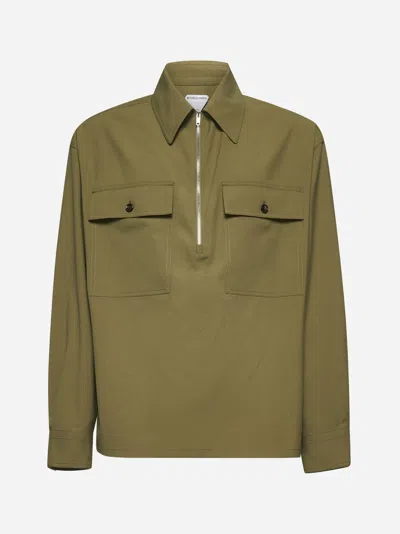 Bottega Veneta Green Fine Wool Half-zip Shirt