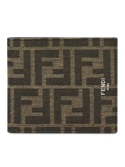 Fendi Ff Jacquard Fabric Bi-fold Wallet Accessories In Brown