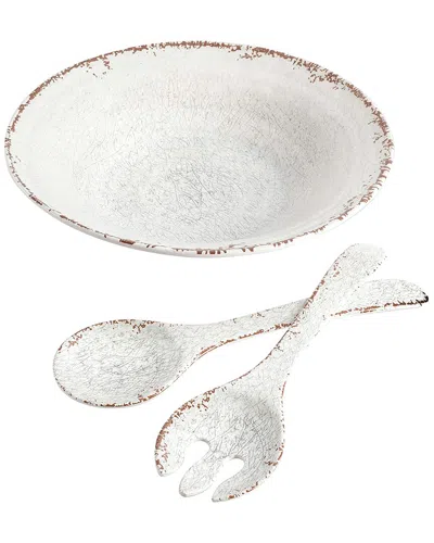 Laurie Gates Mauna 3pc Melamine Serving Bowl Set With Serving Utensils In White