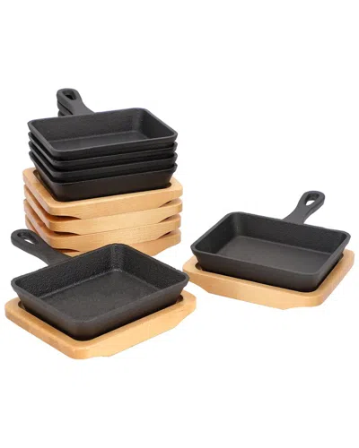 Megachef 6pc Mini Cast Iron Square Pan With Wood Tray In Black