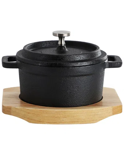 Megachef Cast Iron 8 Ounce Mini Dutch Oven With Wood Tray In Black