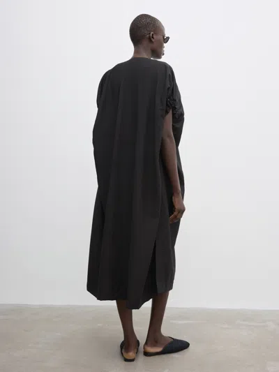 House Of Dagmar Ruched-sleeve Midi Dress In Black