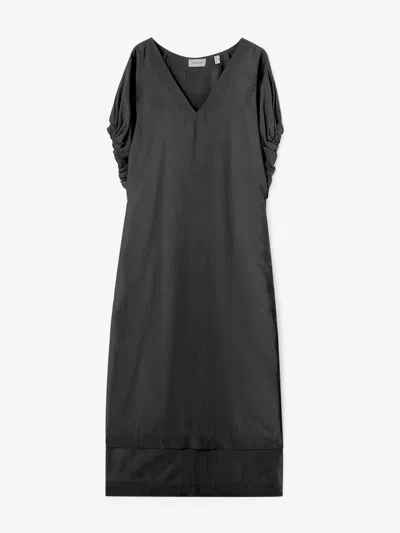 House Of Dagmar Ruched-sleeve Midi Dress In Black