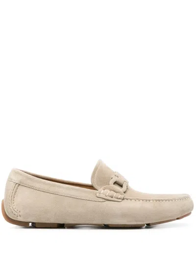 Ferragamo Beige Loafers With Ganicini Plaque On The Front