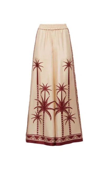 La Doublej Wide-leg Silk Palazzo Pants With Floral Detail In Date Palms Placee Ivory