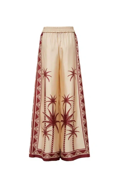 La Doublej Wide-leg Silk Palazzo Pants With Floral Detail In Date Palms Placee Ivory